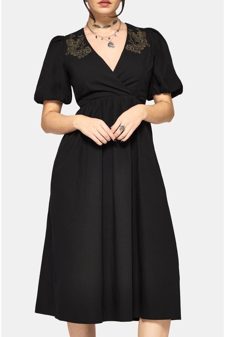 Fleux Phoenix Wrap Midi Dress, Alternate, color, Black