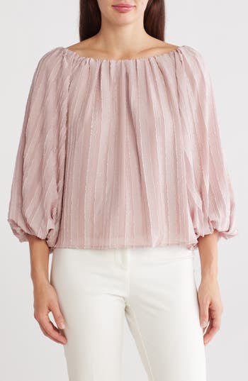 Shop Renee C Semisheer Boat Neck Balloon Sleeve Top In Mauve