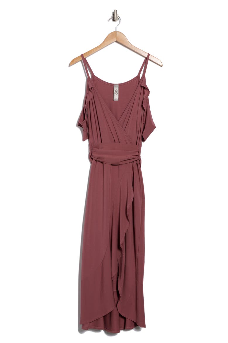 Cold Shoulder Wrap Dress, Alternate, color, DARK MAUVE PONTE