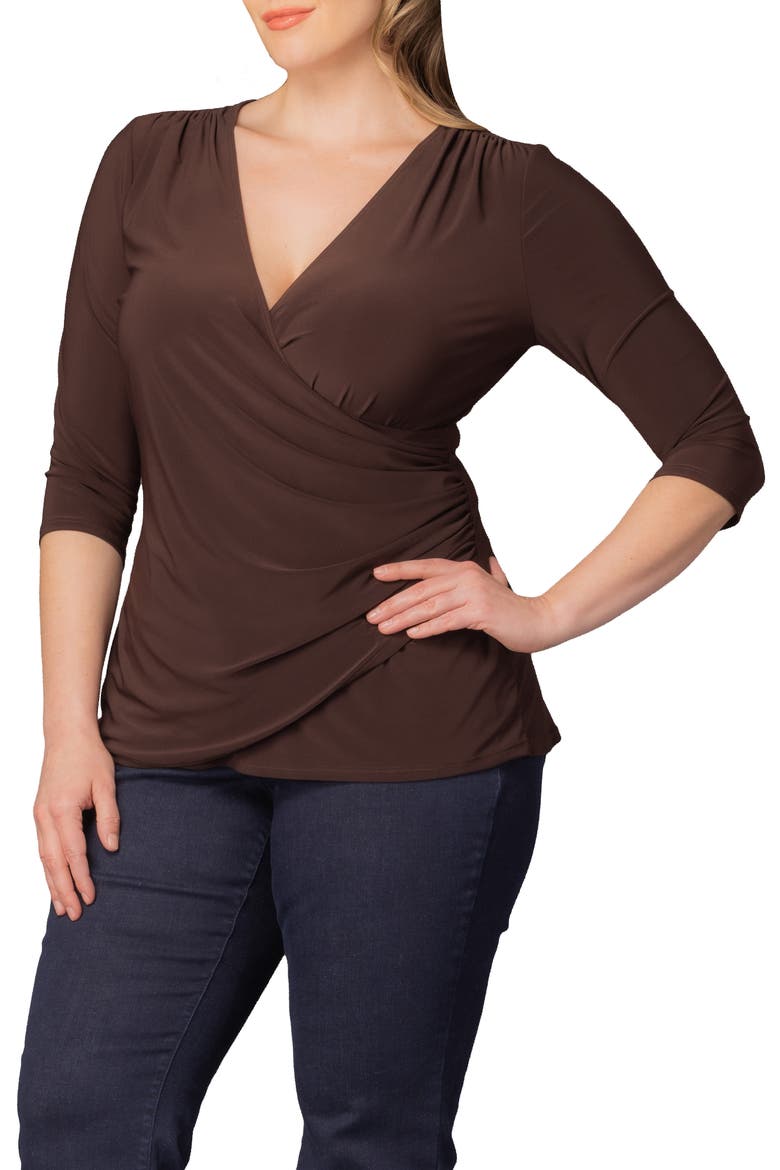 Faux Wrap Top, Alternate, color, CHOCOLATE