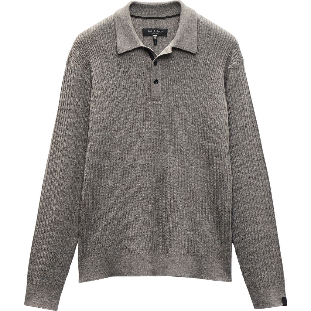 Rag & Bone Crawford Long Sleeve Wool & Cashmere Sweater Polo In Gray