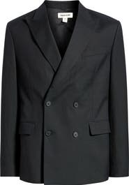 Open Edit Black Linen Blend Double Breasted Sport Coat