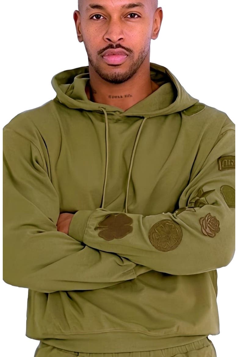 Menswear Patches Hoodie, Main, color, Army Green