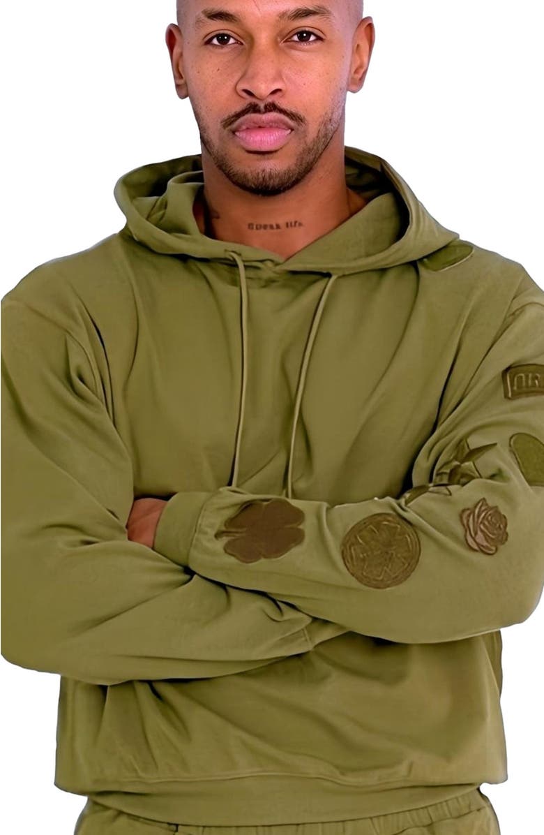 Dai Moda Menswear Patches Hoodie, Main, color, Army Green