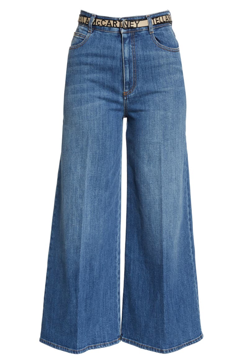 Belted High Waist Crop Wide Leg Jeans, Alternate, color, SKY BLUE
