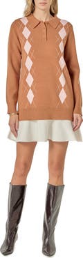 English Factory Argyle Long Sleeve Knit Minidress