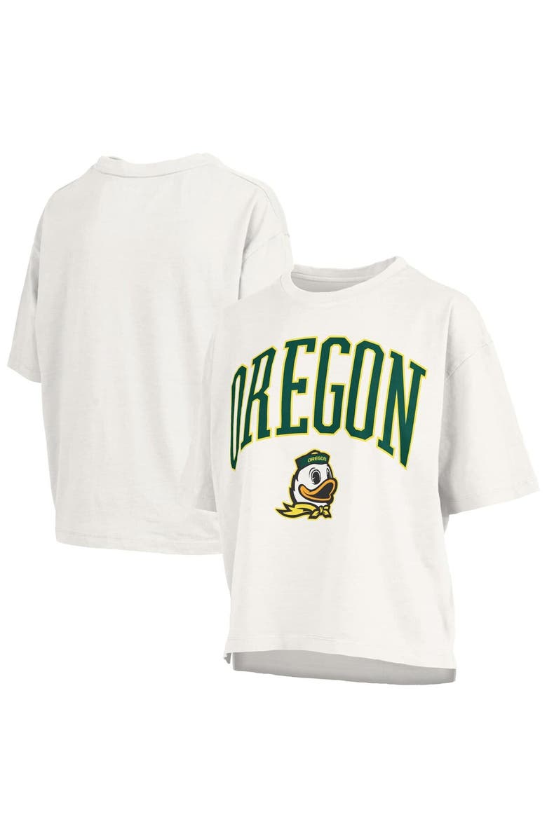 PRESSBOX Women's Pressbox White Oregon Ducks Nelson Arch Over Logo Waist Length Oversized Slub T-Shirt, Main, color, White