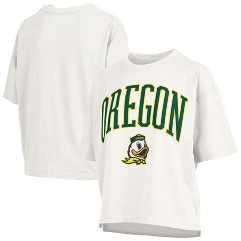 Women's Pressbox White Oregon Ducks Nelson Arch Over Logo Waist Length Oversized Slub T-Shirt