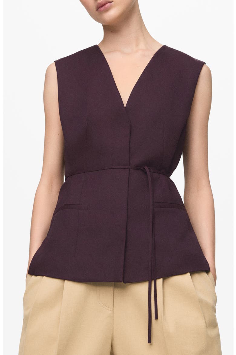 Tie Waist Vest, Main, color, BURGUNDY