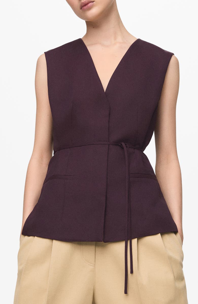 MANGO Tie Waist Vest, Main, color, Burgundy
