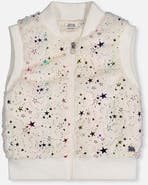 Deux par Deux Faux Fur Sleeveless Star Pattern Front Zipper Vest