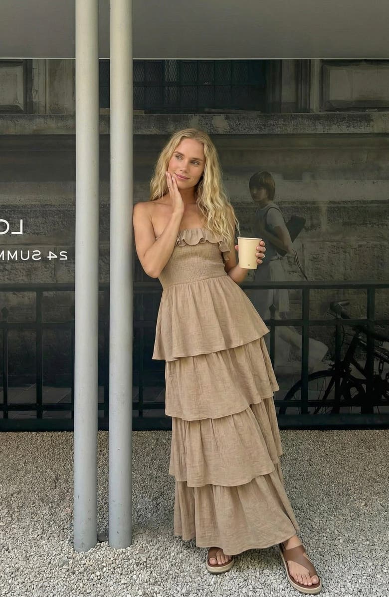 Modenaire Strapless Tiered Ruffle Maxi Dress with High Slit, Alternate, color, 