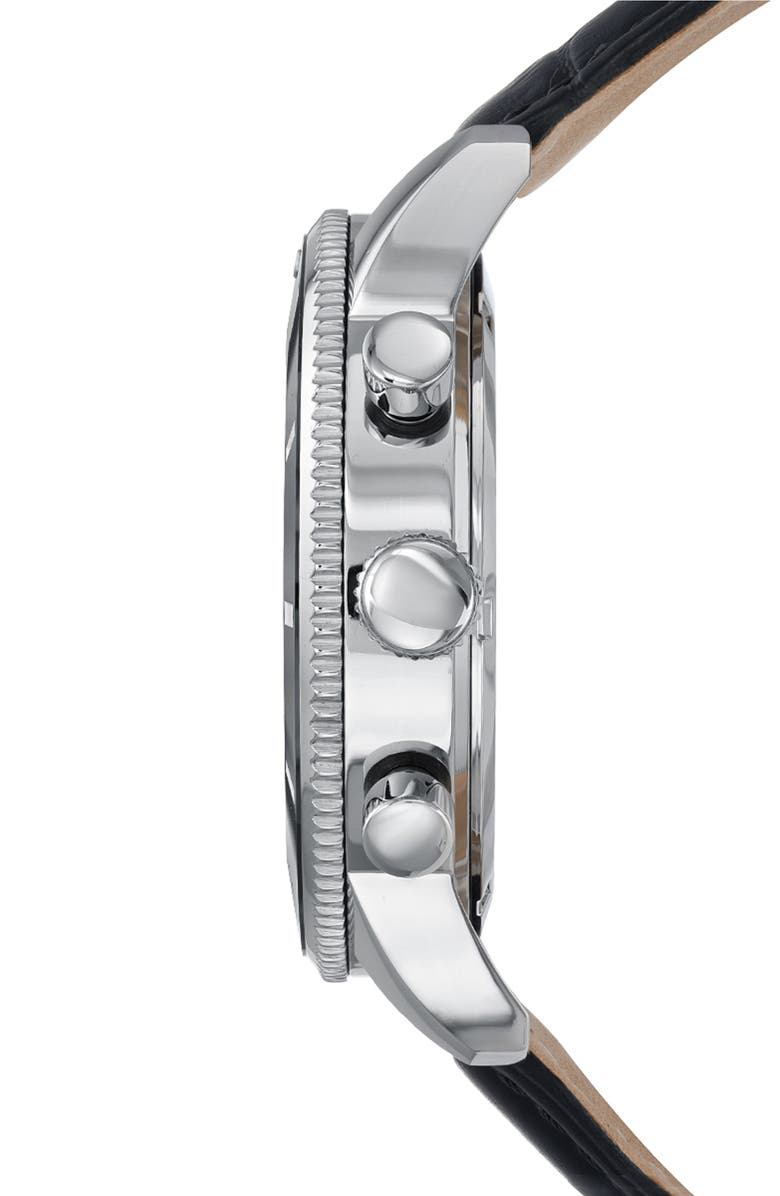 PORSAMO BLEU Brandon Leather Strap Chronograph, 44mm, Alternate, color, Black-Silver