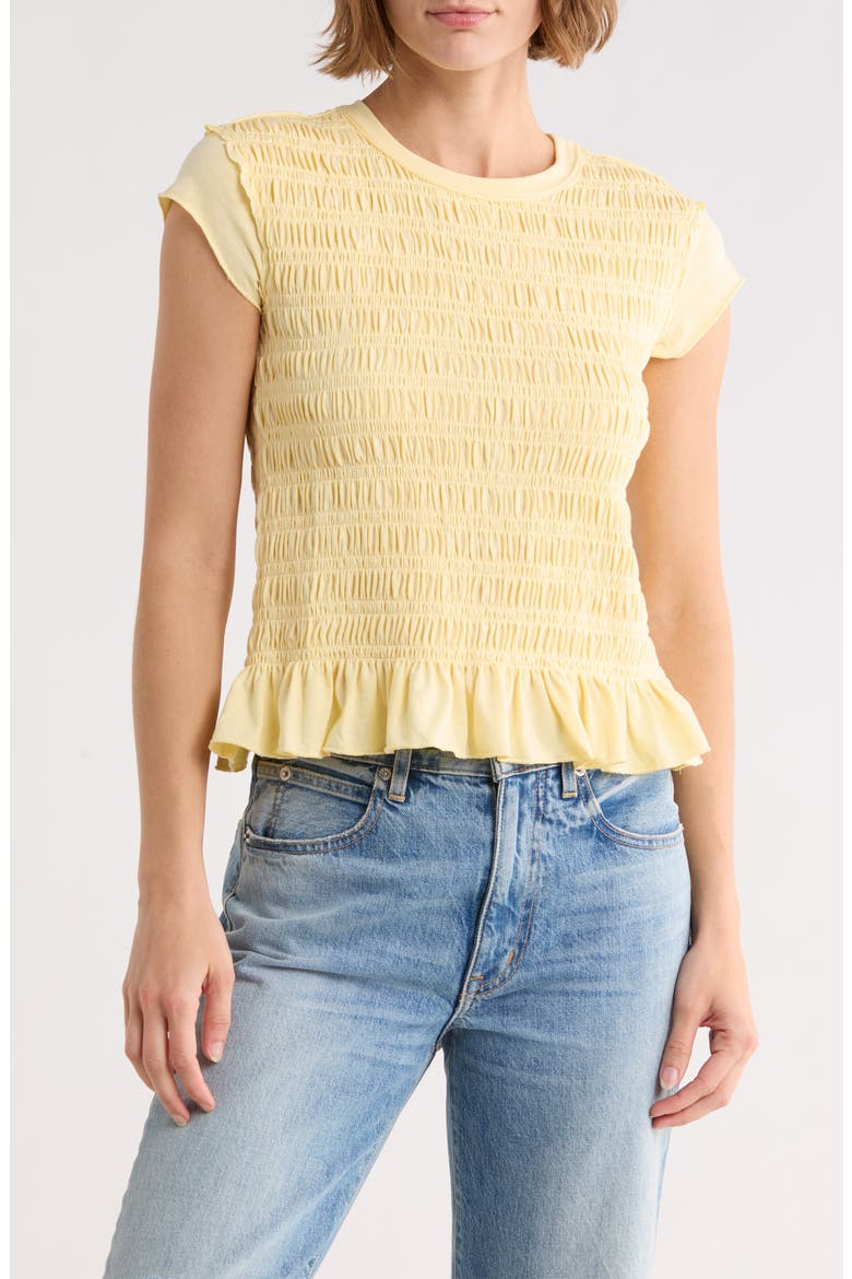 Smocked T-Shirt, Main, color, BUTTER YELLOW