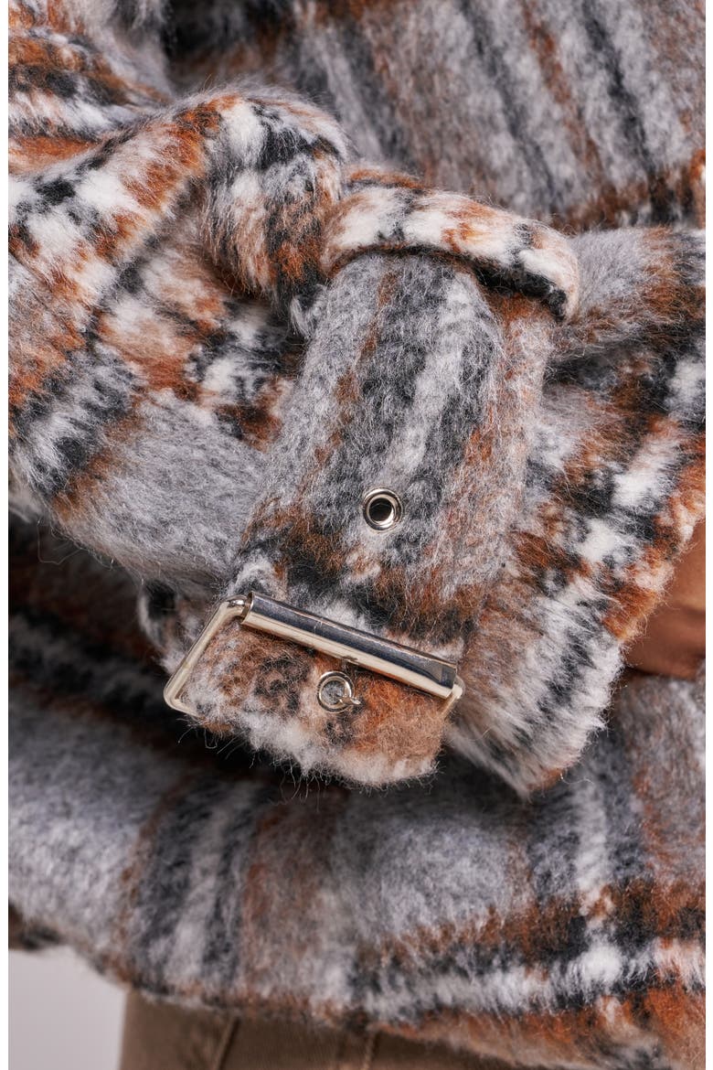 Linnea Plaid Bomber Jacket with Faux Fur Trim, Alternate, color, GREY MULTI
