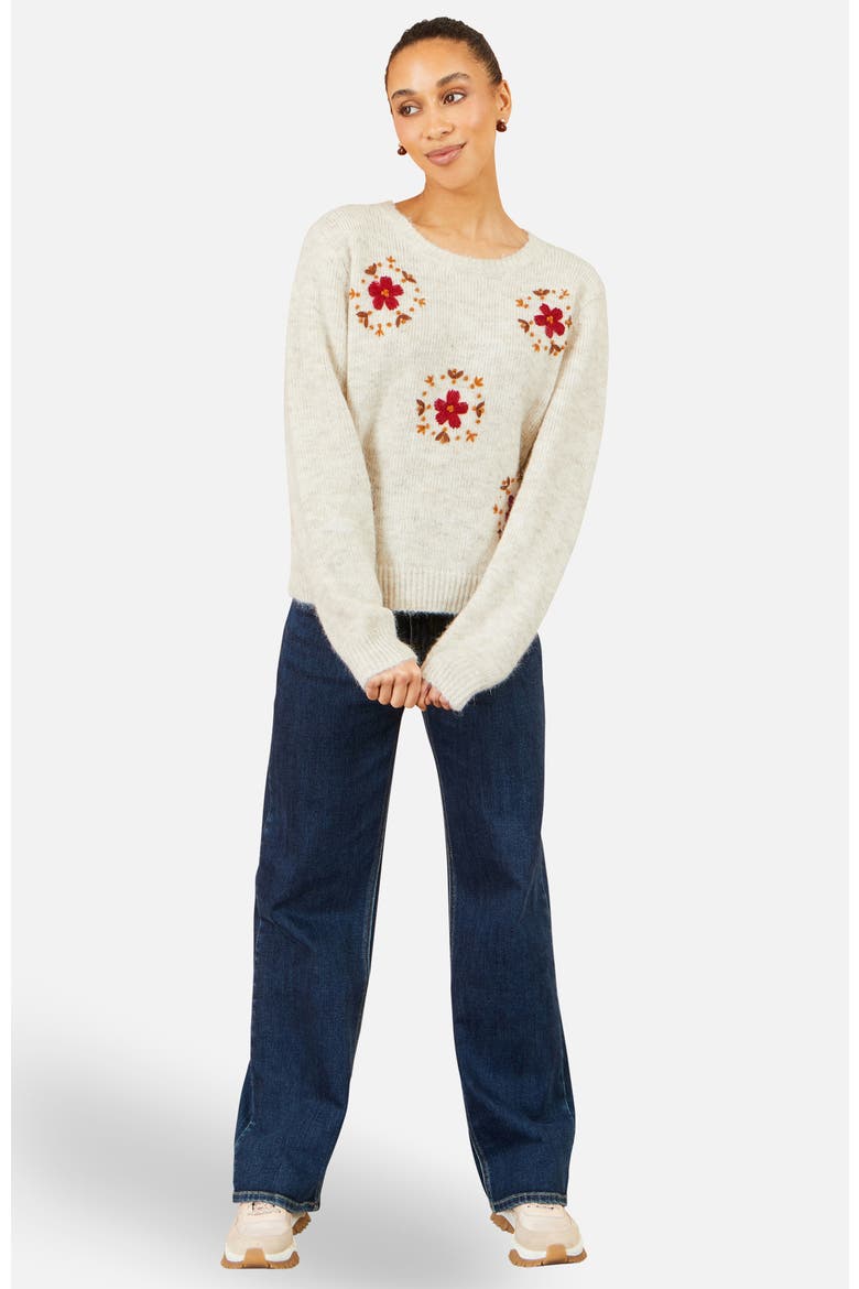 Patch Floral Embroidered Relaxed Jumper, Alternate, color, Ivory