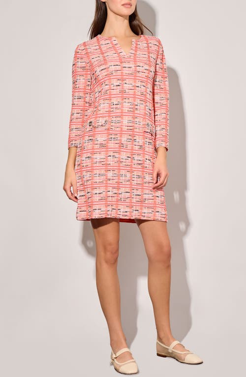 Ming Wang Plaid Knit Sheath Dress In Sunkist Coral/multi