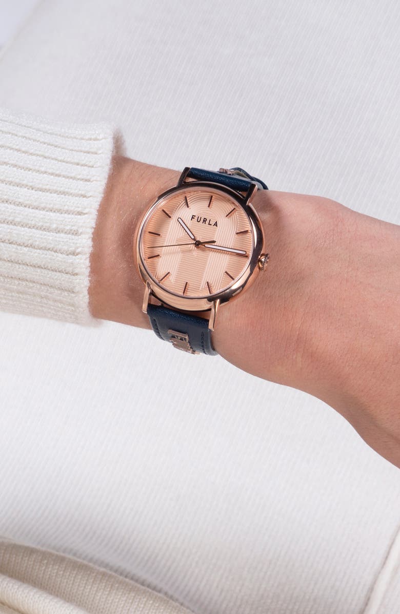 Furla Easy Shape Leather Strap Watch, 38mm, Alternate, color, 