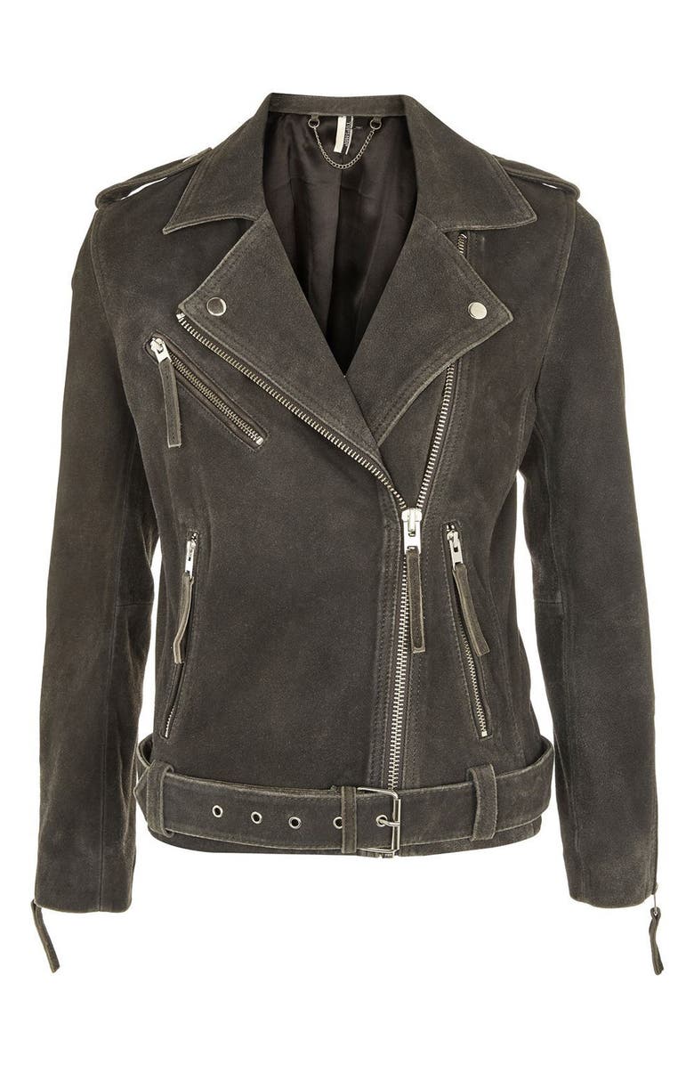 Topshop Moon Suede Biker Jacket, Alternate, color, 