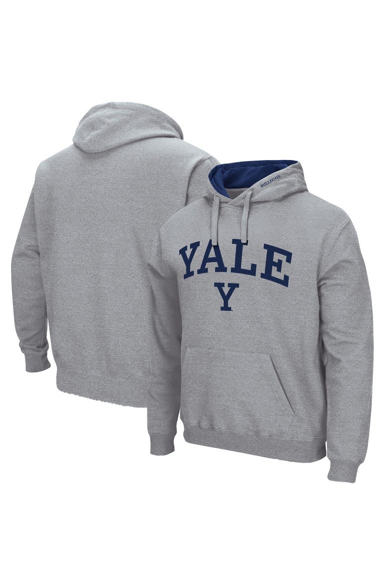 Men's Colosseum Heathered Gray Yale Bulldogs Arch and Logo Pullover Hoodie, Main, color, Heather Gray