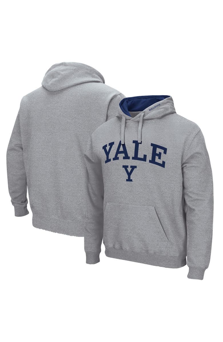 COLOSSEUM Men's Colosseum Heathered Gray Yale Bulldogs Arch and Logo Pullover Hoodie, Main, color, Heather Gray