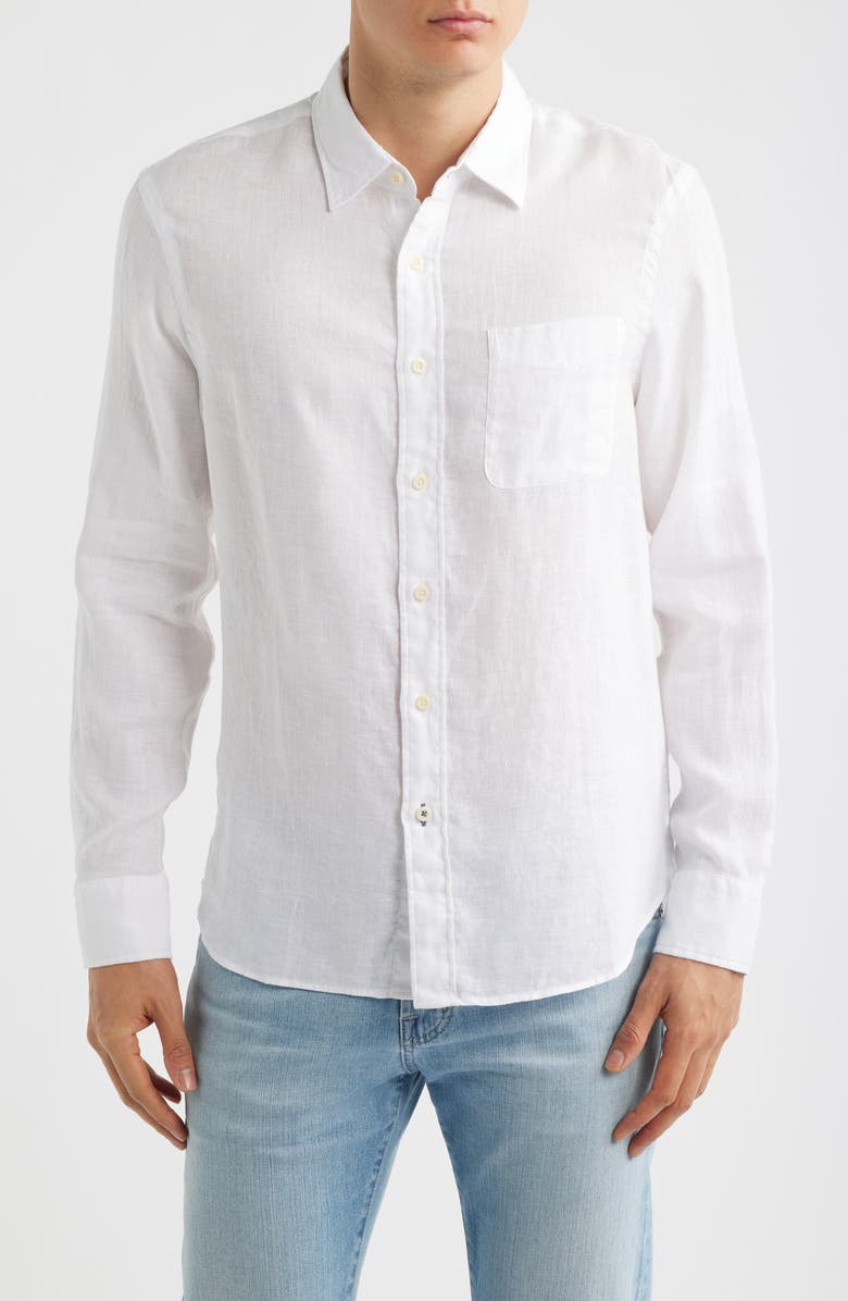 Faherty Laguna Linen Button-Up Shirt, Main, color, White