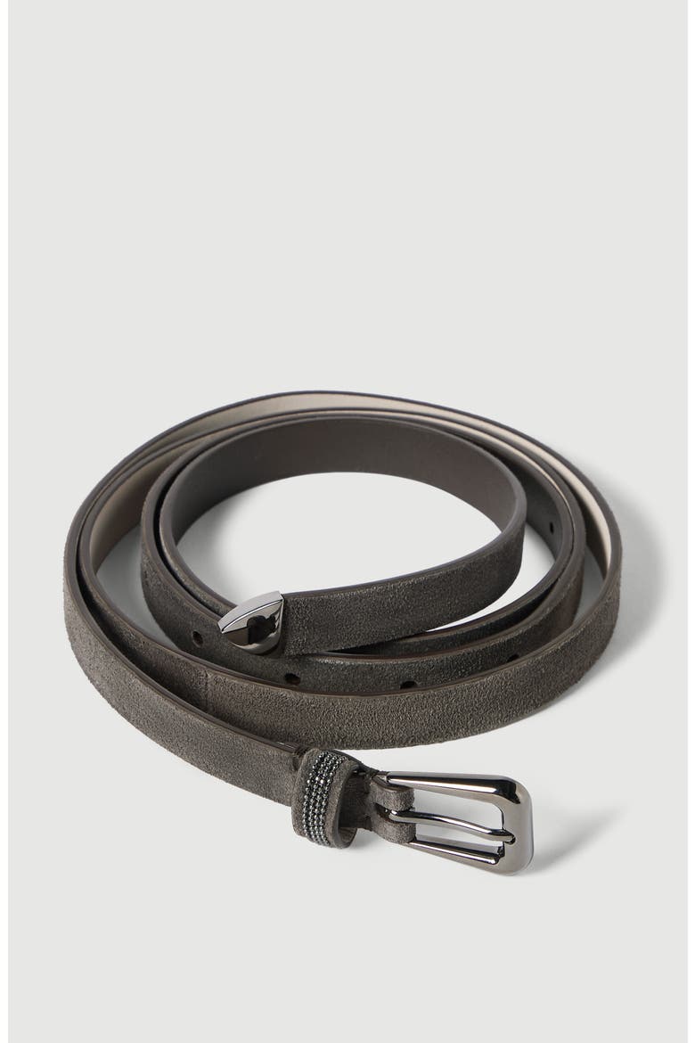 Suede belt with shiny loop, Alternate, color, Pepper