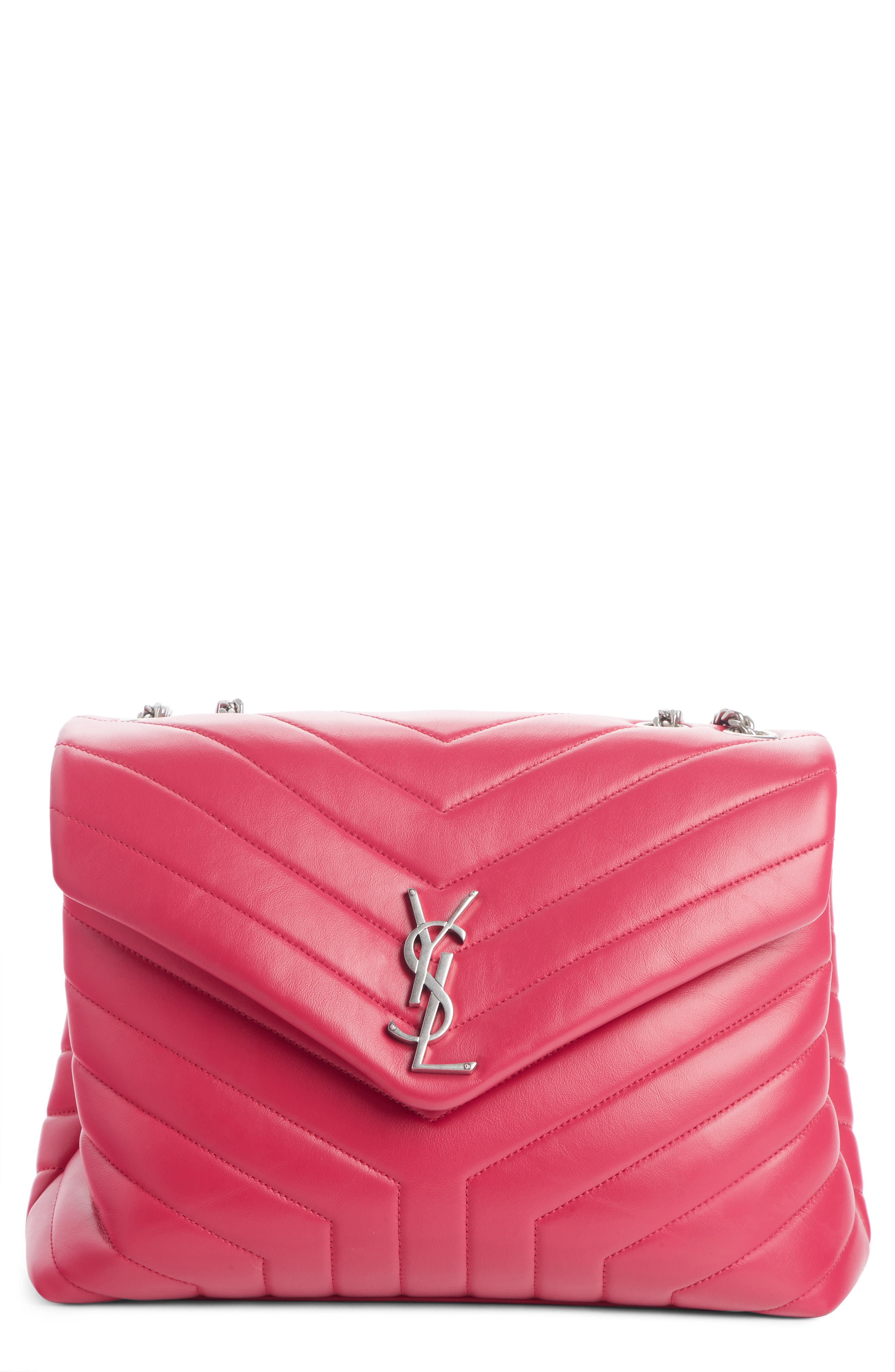 Saint Laurent Medium LouLou Calfskin Leather Shoulder Bag, Main, color, Freesia/ Freesia