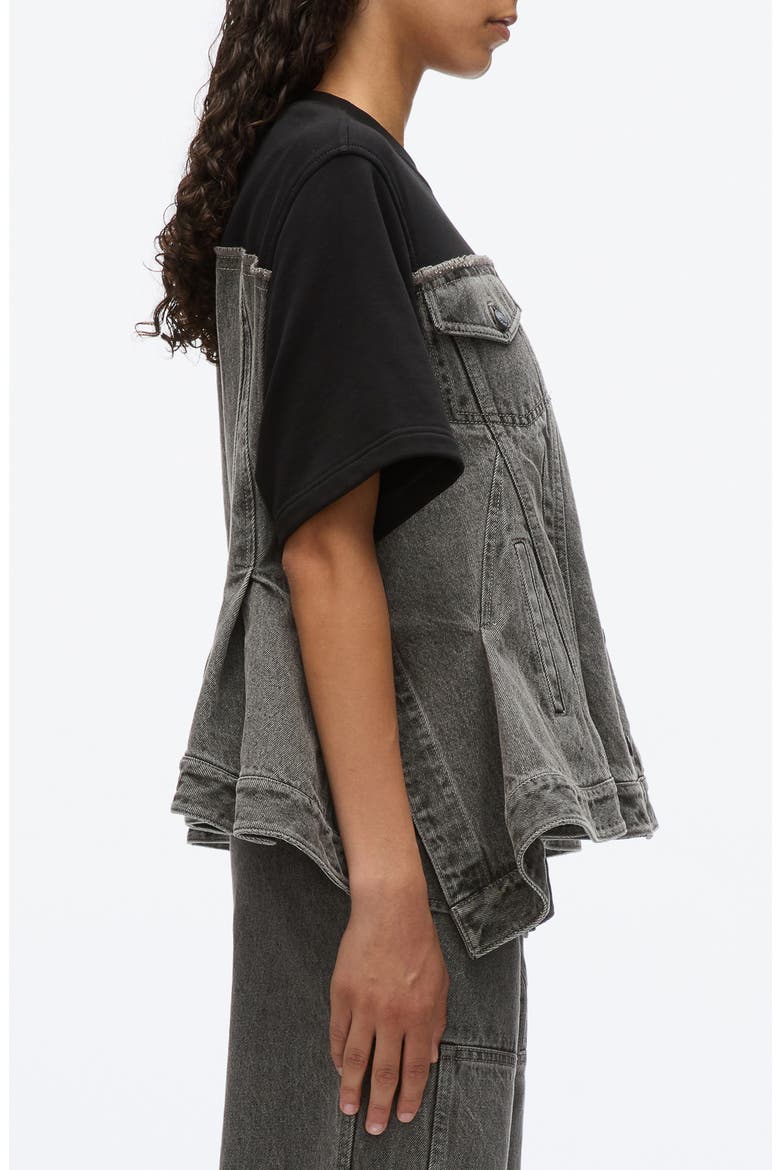 Flounce Hybrid Denim Top, Alternate, color, WASHED GREY-BLACK