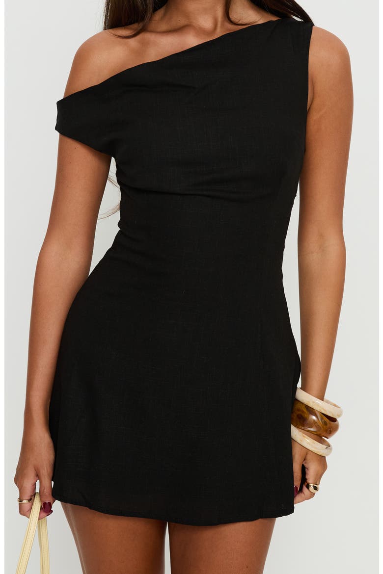 Anjela One-Shoulder Linen Blend Romper, Alternate, color, BLACK