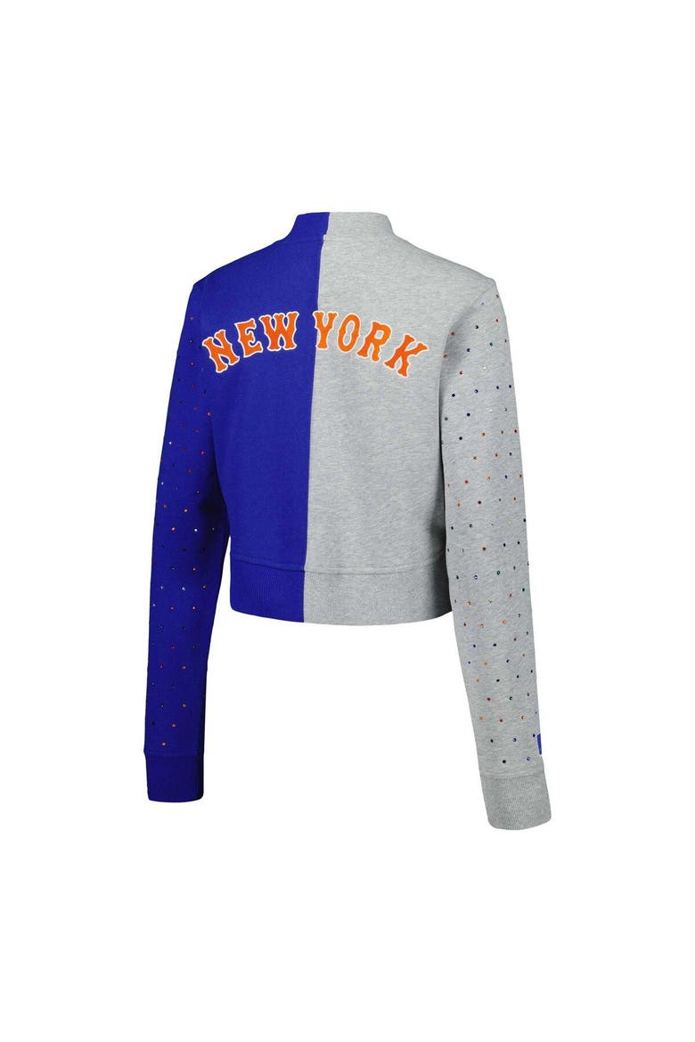 Women's Terez Gray/Royal New York Mets Cropped Button-Up Cardigan, Alternate, color, Gray