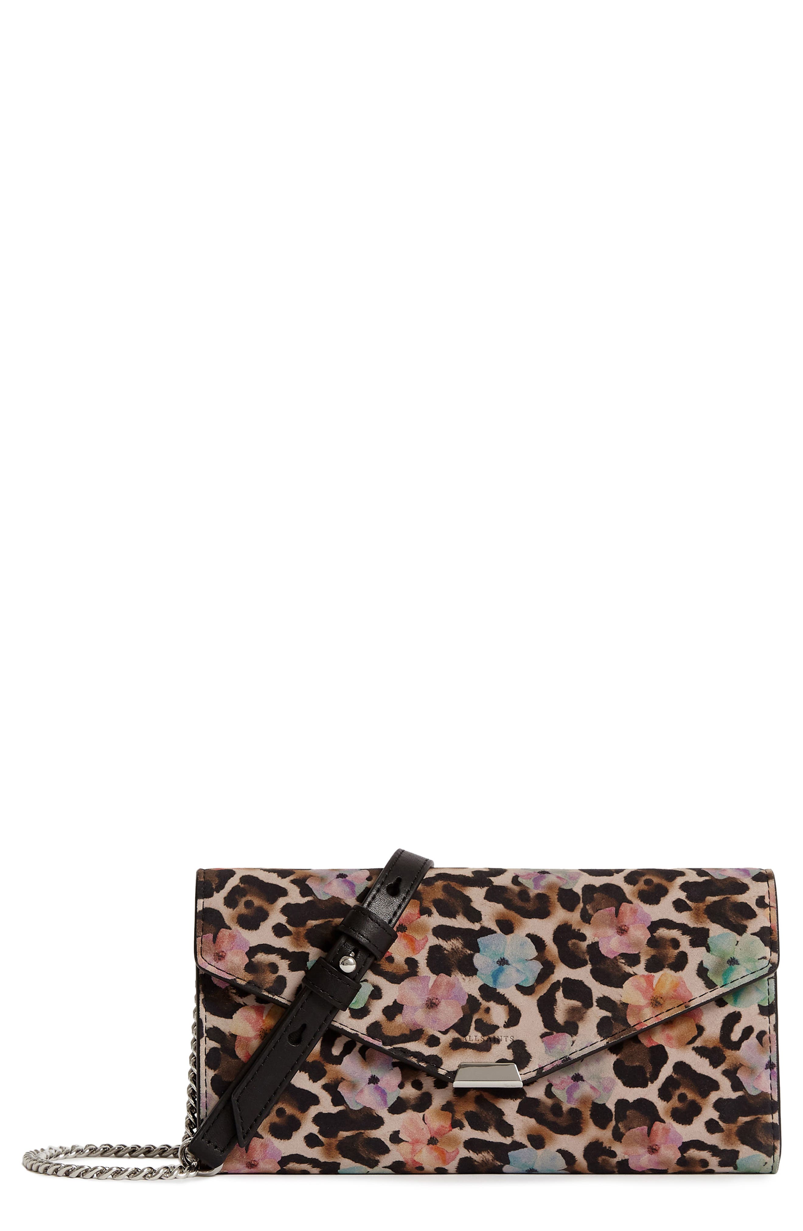 Kepi Calfskin Suede Wallet on a Chain, Main, color, FLOWER LEOPARD