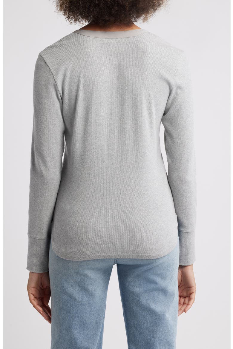 Mixed Media Long Sleeve Henley Top, Alternate, color, GREY HEATHER