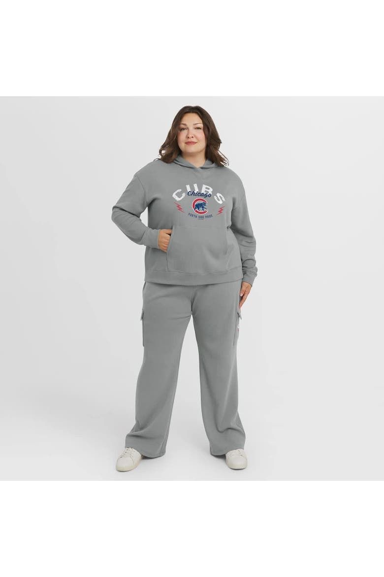 Women's WEAR by Erin Andrews Gray Chicago Cubs Plus Size Waffle-Knit Long-Sleeve Hoodie & Lounge Pant Set, Main, color, Gray