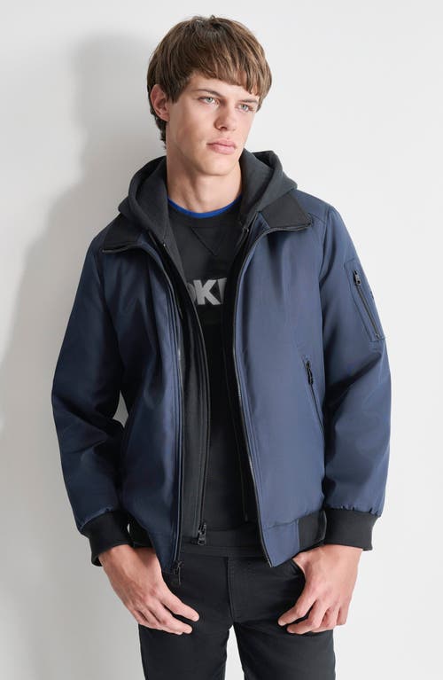 Dkny Men's Removable Hood Water-resistant Bomber Jacket In True Navy