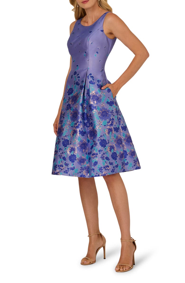 Adrianna Papell Floral Jacquard Fit & Flare Dress, Main, color, Blue Multi