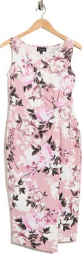 Connected Apparel Floral Twist Waist Crepe Dress