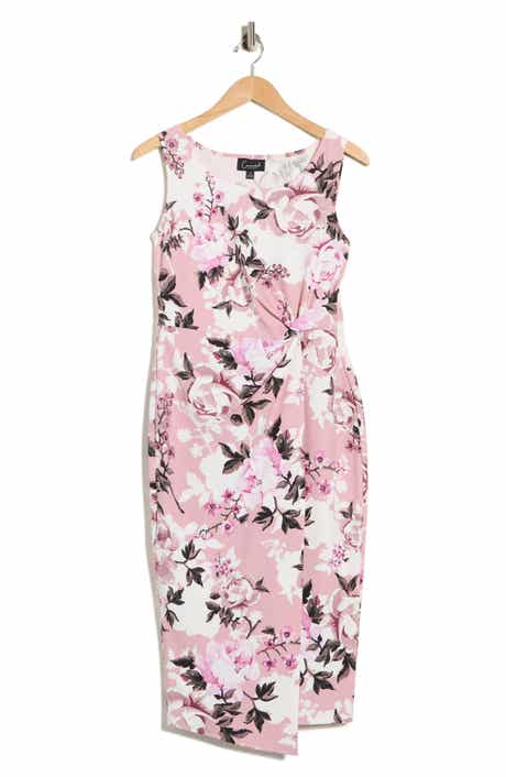 Connected Apparel Floral Twist Waist Crepe Dress