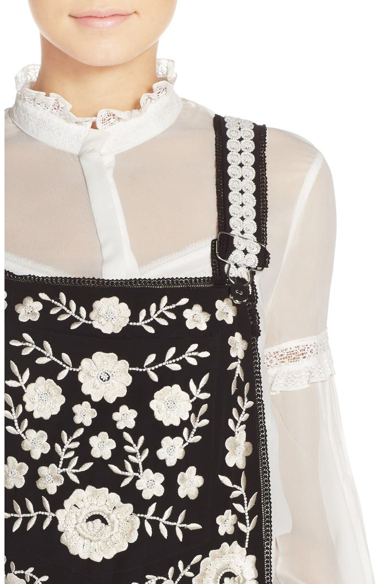 Embellished Organza Overalls, Alternate, color, BLACK/ CHALK