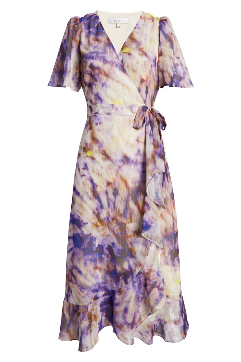 Tie Dye Faux Wrap Midi Dress, Alternate, color, PURPLE
