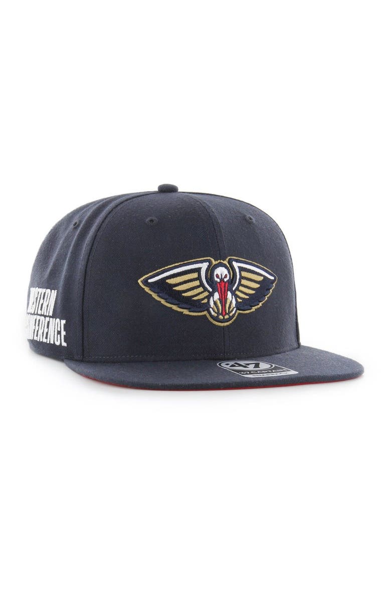 '47 Men's '47  Navy New Orleans Pelicans Sure Shot Captain Snapback Hat, Main, color, Navy
