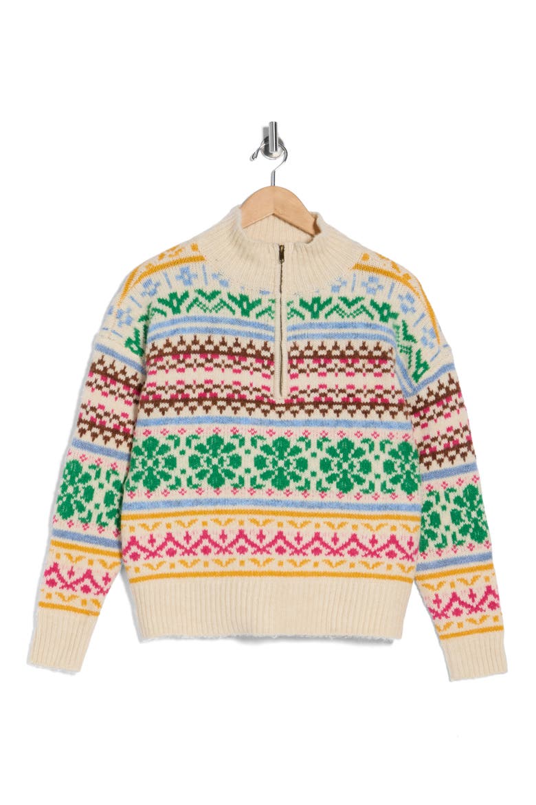 Troyer Half-Zip Sweater, Alternate, color, CREAM