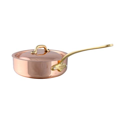 M'Heritage M'150 B Copper Saute Pan With Lid, Brass Handle, 3.3-Quart