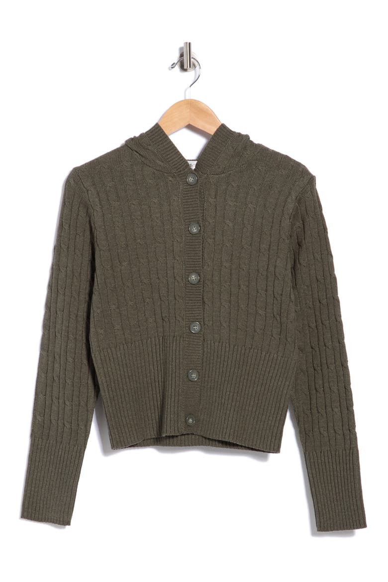 Cable Hoodie Cardigan, Alternate, color, OLIVE