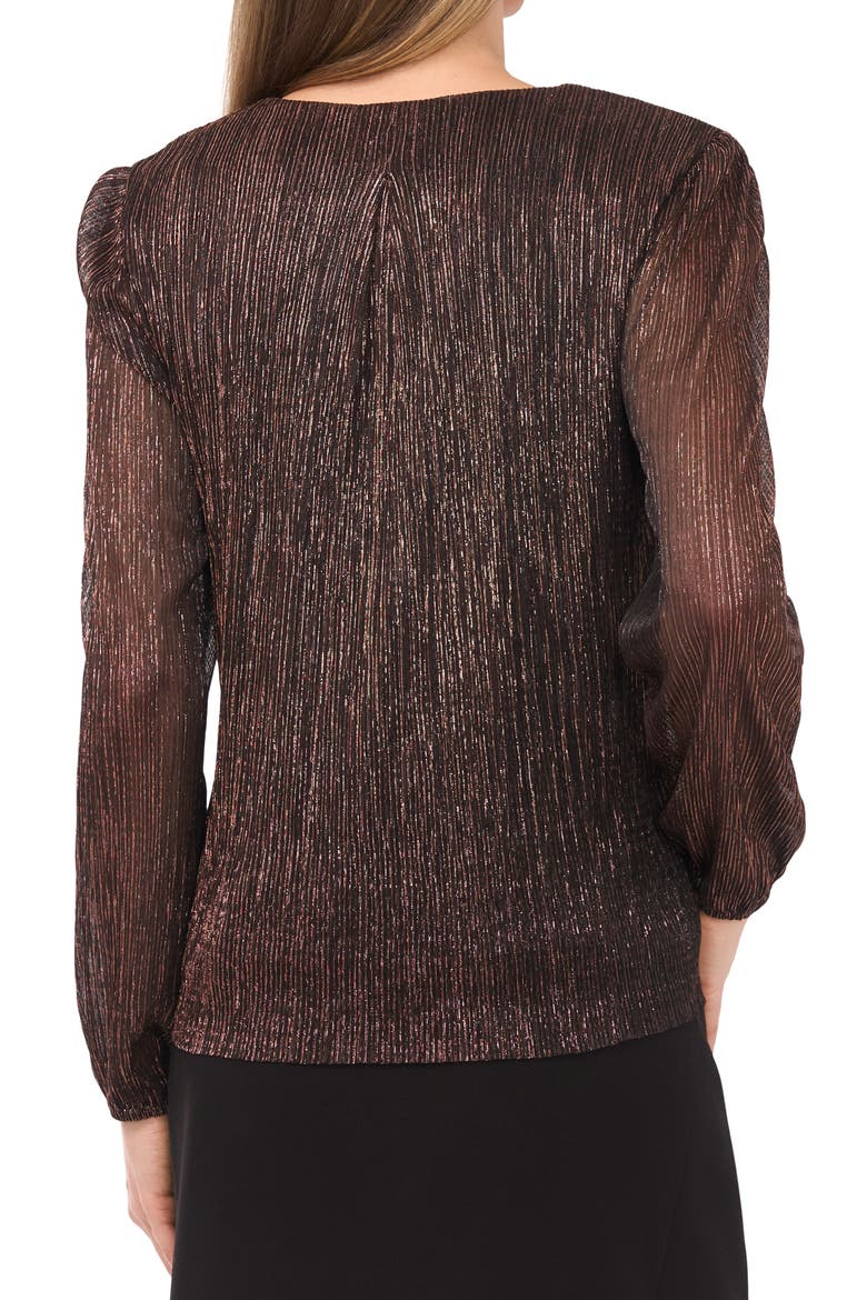 Metallic Plissé V-Neck Top, Alternate, color, BRONZE