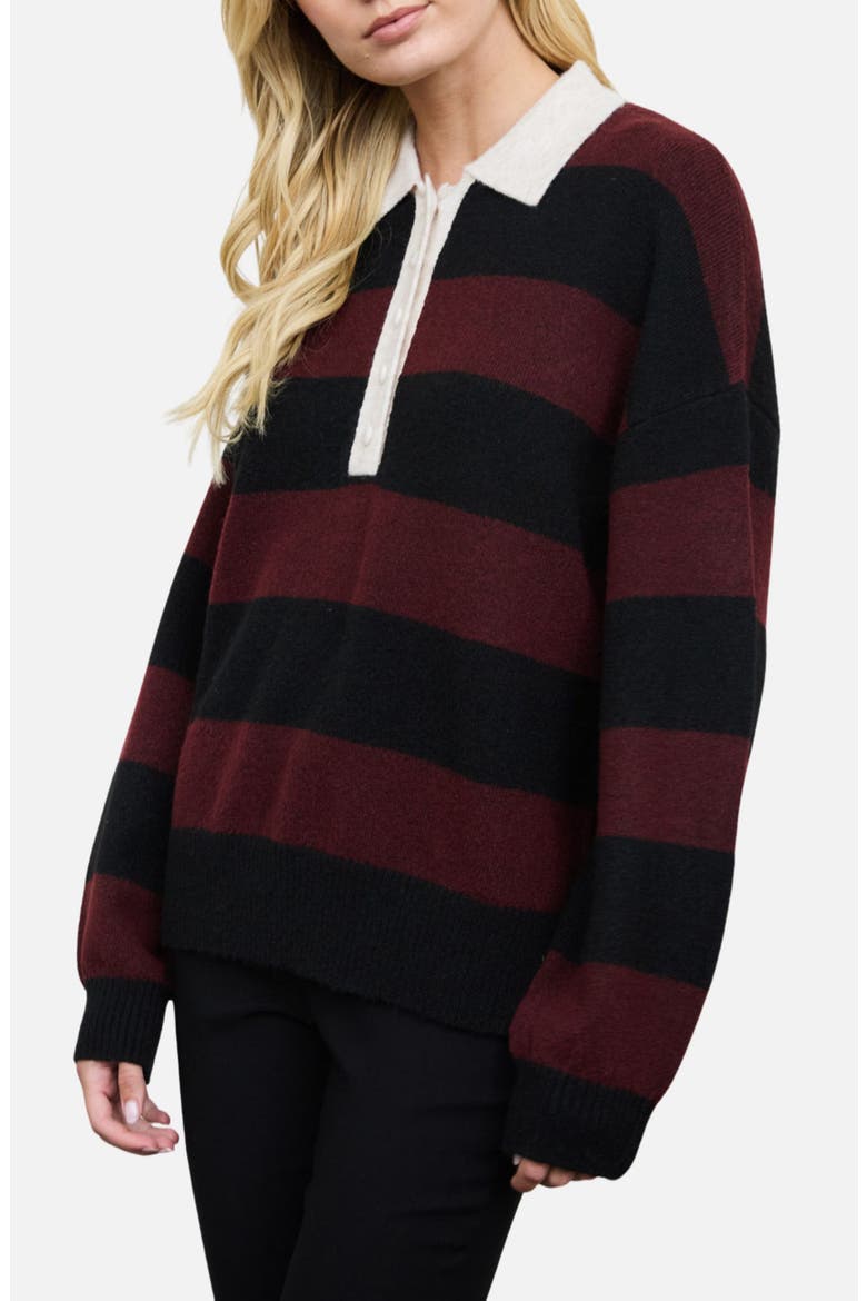 Stripe Polo Sweater, Alternate, color, RED WOOD MULTI