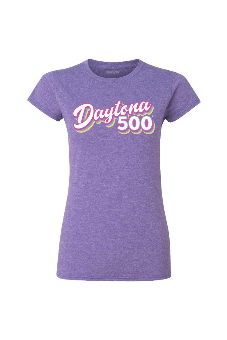 Women's Checkered Flag Heathered Purple Daytona 500 Retro T-Shirt, Alternate, color, Heather Purple