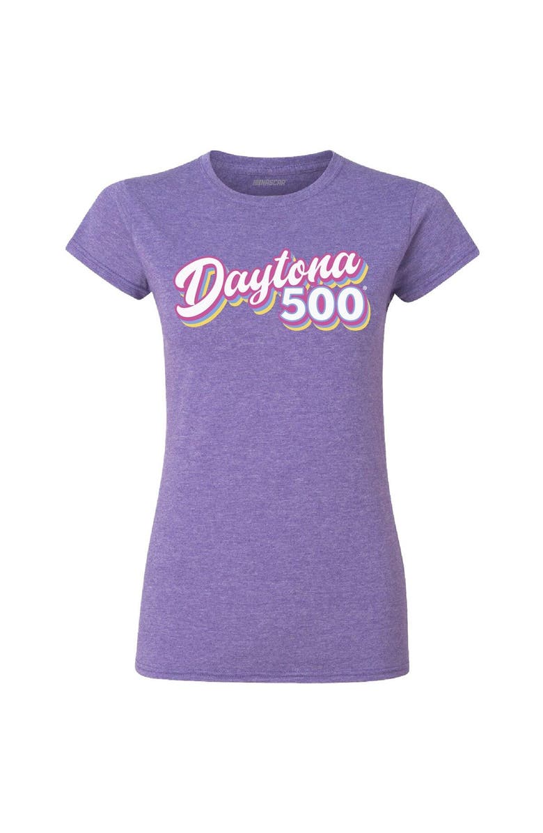 CHECKERED FLAG Women's Checkered Flag Heathered Purple Daytona 500 Retro T-Shirt, Alternate, color, Heather Purple
