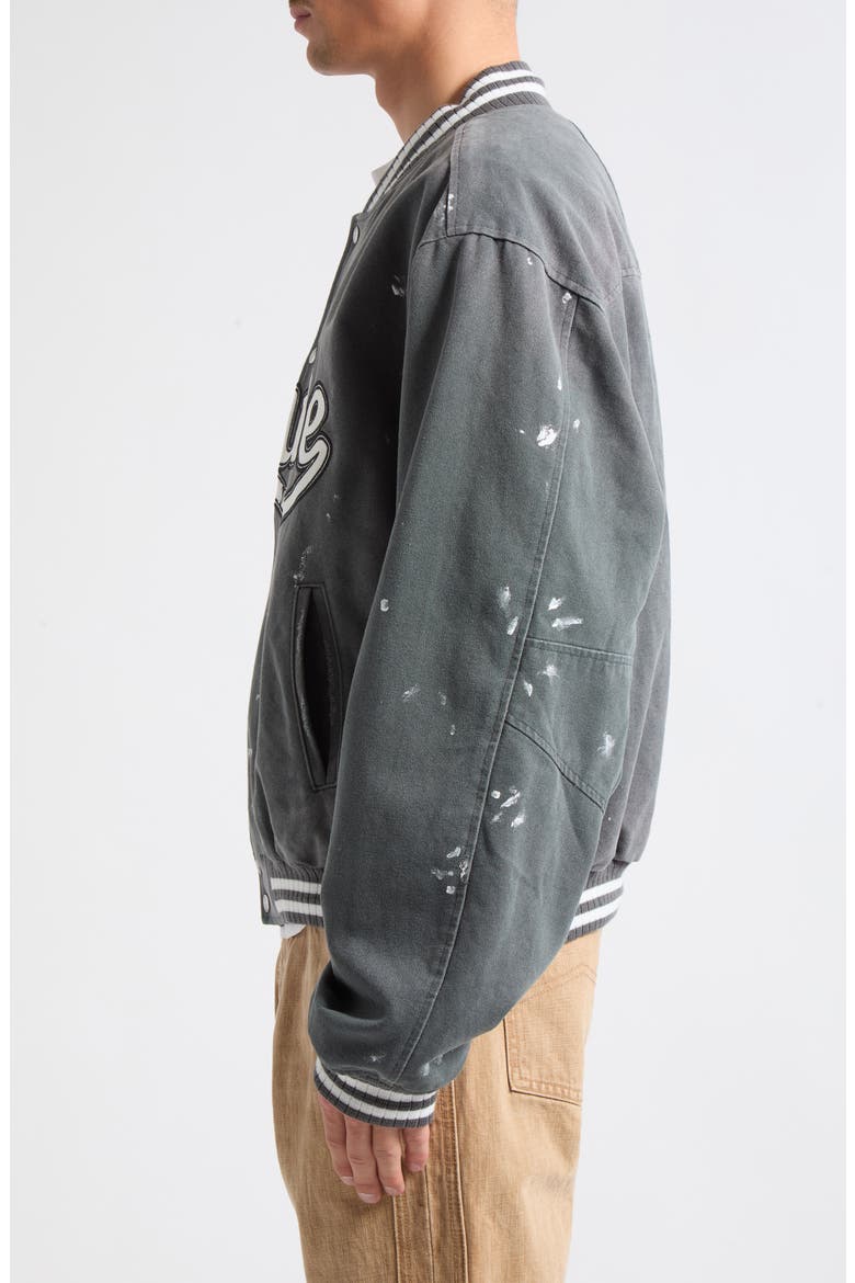 Inferno Washed Canvas Varsity Jacket, Main, color, FADED BLACK/ WHITE