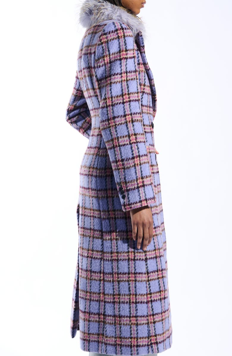 AZALEA WANG Plaid Trench with Faux Fur Collar, Alternate, color, Lavender